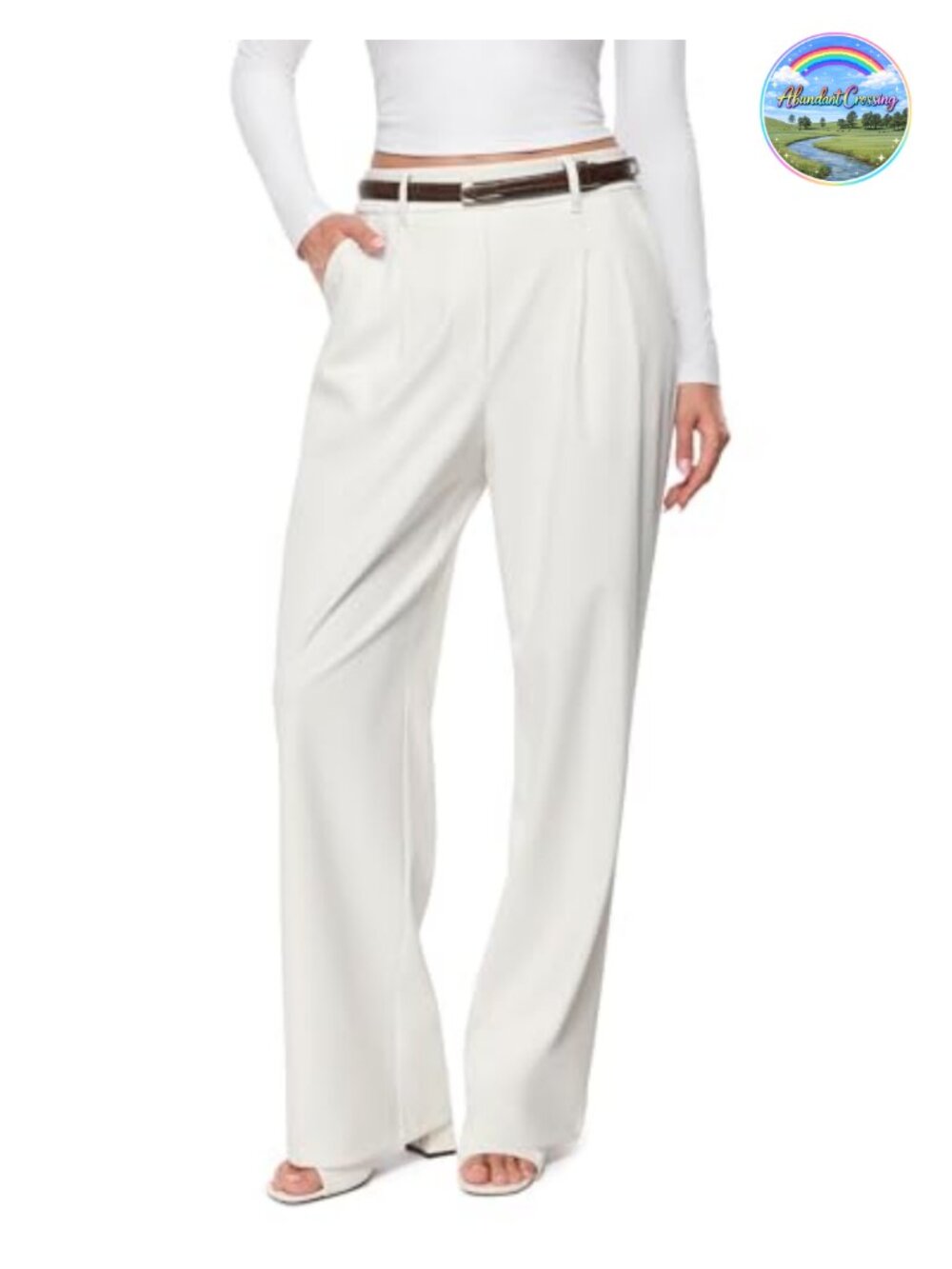 Wide Leg Dress Pants Pull-On High Waist Stretch Work Trousers